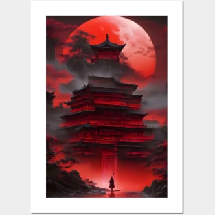 Red moon Japanese palace Posters and Art